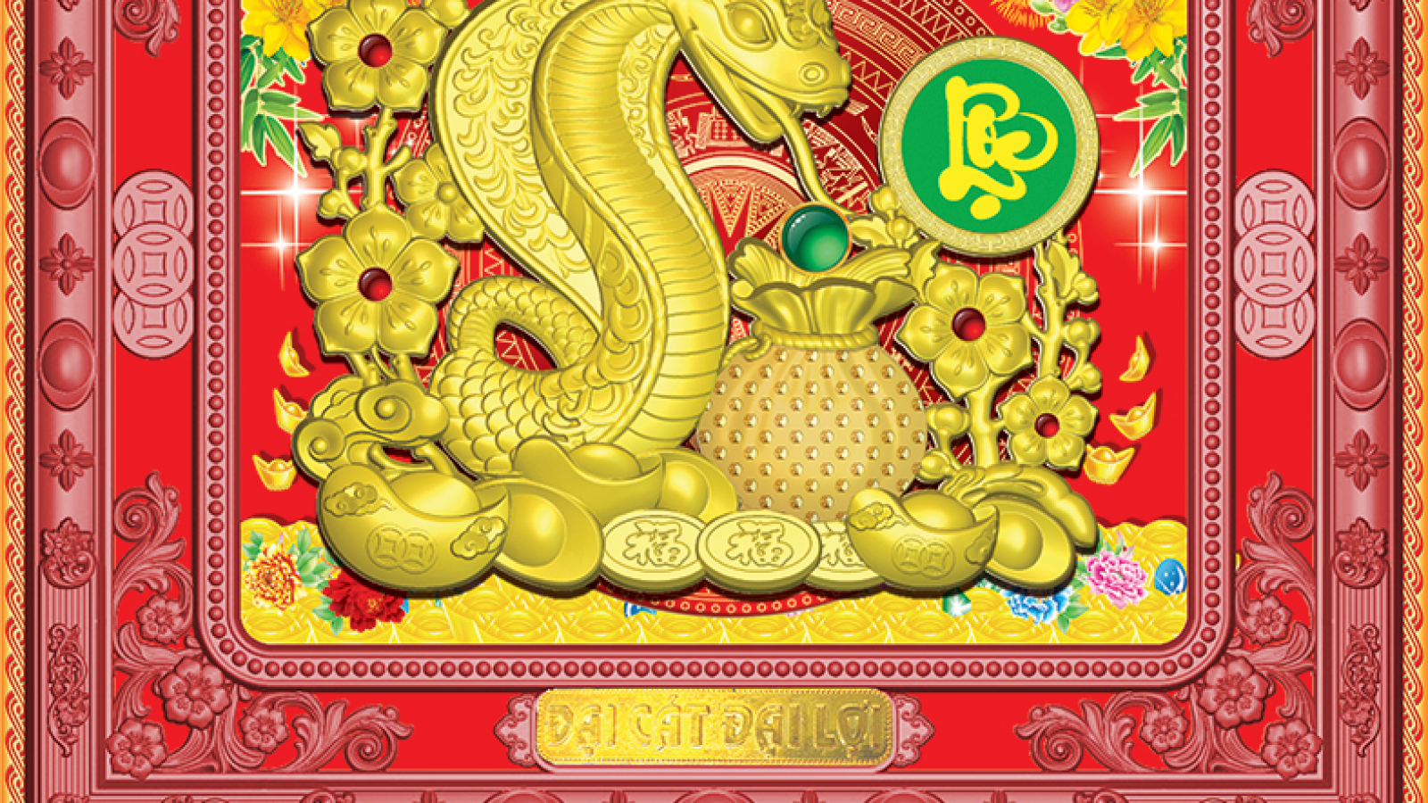 Mẫu Bìa Lịch Xuân Ất Tỵ - 2025 - Rắn Vàng Phát Lộc Size 41x73cm Mã: MS-09